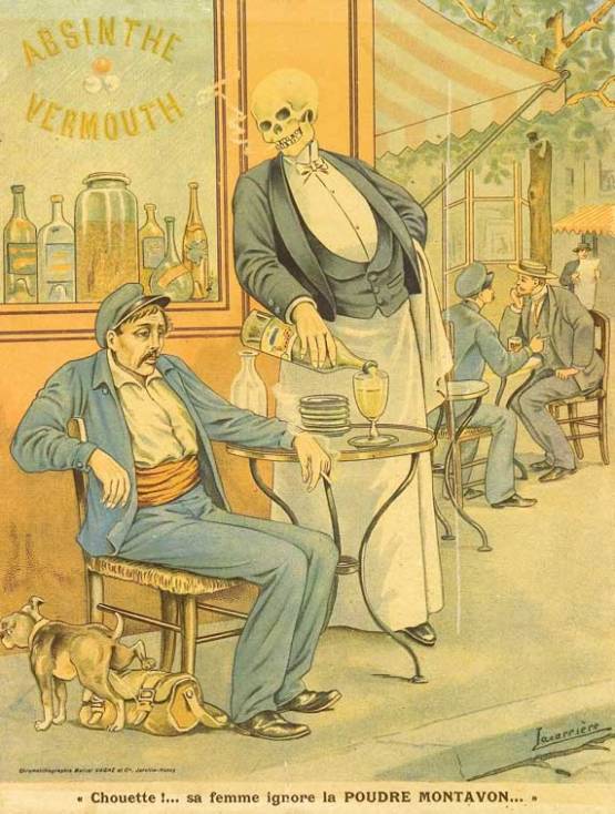 skeleton pouring absinthe poster design art illustration propaganda - copia